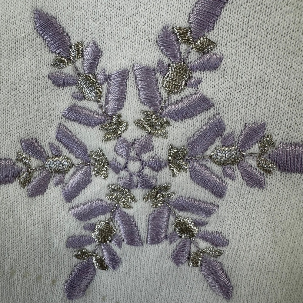 Vtg Top Stitch Large Christmas Holiday Snowflake Embroidered Sweatshirt White - Picture 6 of 9
